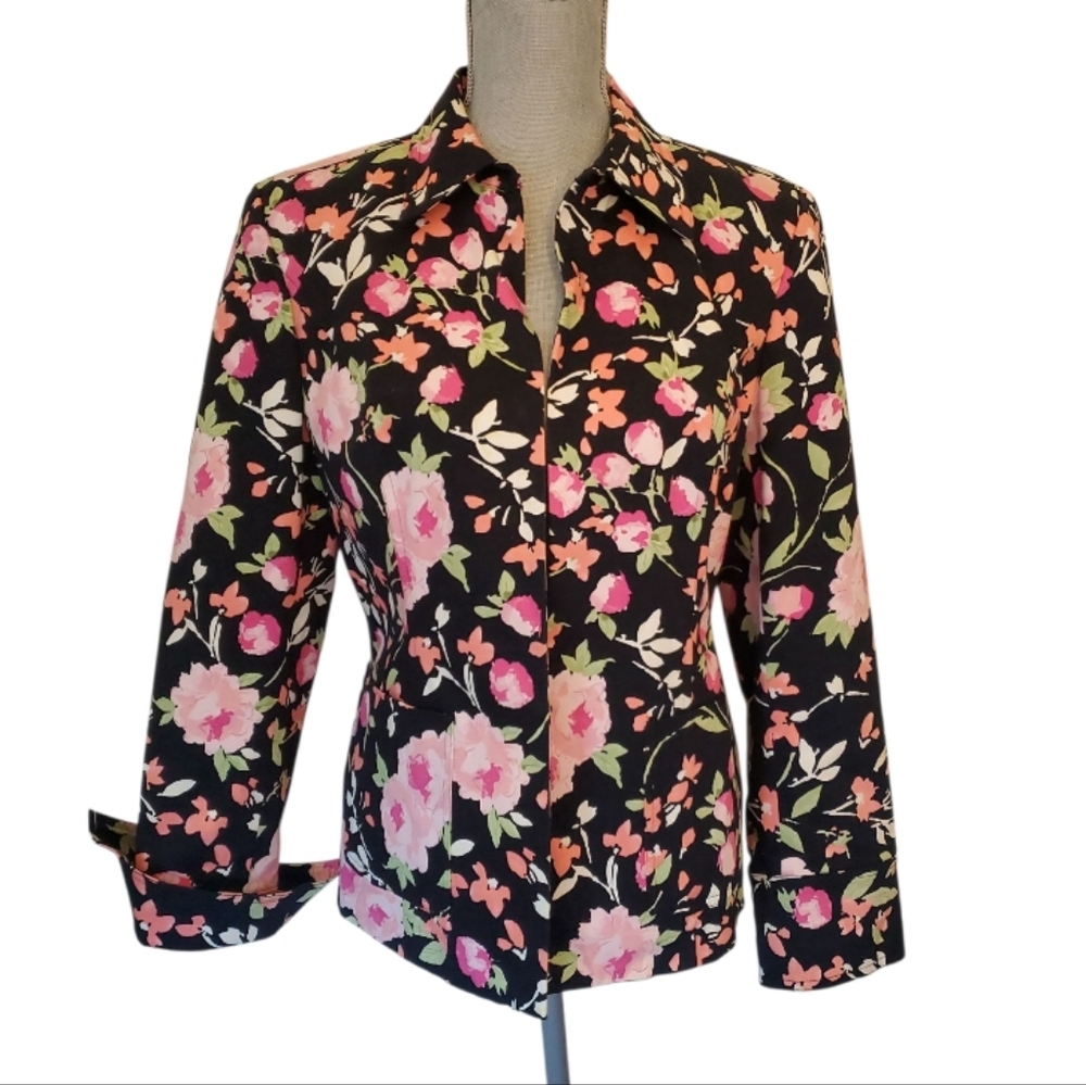Liz Claiborne Black Floral Blazer Size L